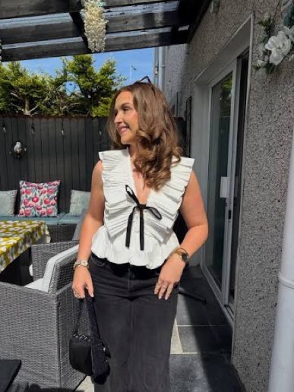 ZARA PLEATED RUFFLE BOW TOP - Picture 6 of 11